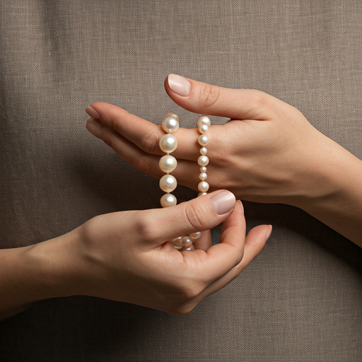 Artisan hands holding pearl jewelry