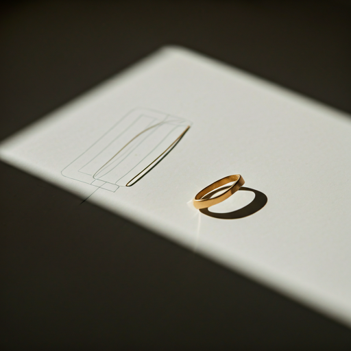 A jeweler's desk with subtle sketches and a partially formed gold setting.